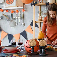 Load image into Gallery viewer, This Woven Straw Pumpkin by Allthingscurated is hand-woven with natural hyacinth straw. It is the perfect ornament to complement your autumn aesthetic and create a cozy and warm touch to any space.
