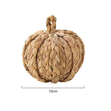 Load image into Gallery viewer, This Woven Straw Pumpkin by Allthingscurated is hand-woven with natural hyacinth straw. It is the perfect ornament to complement your autumn aesthetic and create a cozy and warm touch to any space.
