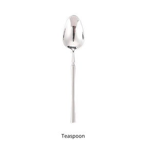 Bright Silver Stainless Steel flatware by Allthingscurated crafted from high-quality stainless steel with a forged construction ensures durability.  It has a bright silver mirror finish that will add a touch of elegance to any meal.  This is  a Teaspoon.