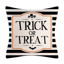 Load image into Gallery viewer, Halloween Ghost and Cat Cushion Cover collection by Allthingscurated is available in 6 unique prints and 4 different sizes.  Add them to your sofa and see them transform your cozy space for the Halloween season in an instant. Shown here is the Trick or Treat design.
