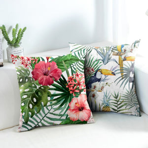 Tropical Forest Cushion Covers come in a set with 4 assorted designs by Allthingscurated. Made of waterproof material suitable for the outdoor.  Perfect for patio, pool deck and garden.