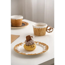 Load image into Gallery viewer, The Waffle Cup and Plate collection by Allthingscurated features a charming waffle pattern and whimsical biscuit design that will bring a smile to your breakfast. Each piece is hand painted on porcelain. Perfect for breakfast and tea time. Makes a great gift for any occasion. Cup and plate each comes in 4 designs to choose from.
