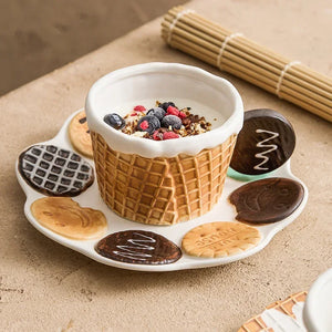 The Waffle Cup and Plate collection by Allthingscurated features a charming waffle pattern and whimsical biscuit design that will bring a smile to your breakfast. Each piece is hand painted on porcelain. Perfect for breakfast and tea time. Makes a great gift for any occasion. Cup and plate each comes in 4 designs to choose from.