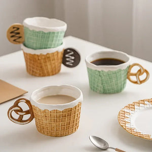 The Waffle Cup and Plate collection by Allthingscurated features a charming waffle pattern and whimsical biscuit design that will bring a smile to your breakfast. Each piece is hand painted on porcelain. Perfect for breakfast and tea time. Makes a great gift for any occasion. Cup and plate each comes in 4 designs to choose from.