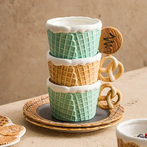 The Waffle Cup and Plate collection by Allthingscurated features a charming waffle pattern and whimsical biscuit design that will bring a smile to your breakfast. Each piece is hand painted on porcelain. Perfect for breakfast and tea time. Makes a great gift for any occasion. Cup and plate each comes in 4 designs to choose from.