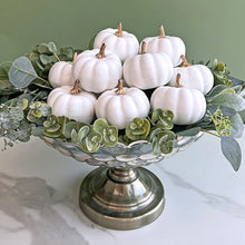Load image into Gallery viewer, Faux Mini White Pumpkins by Allthingscurated is the perfect party decoration for Halloween, Thanksgiving and all fall festivities.  Comes in a bundle of 6 mini pumpkins they will lend your home a festive touch.  Great as fillers for your vase and decorative bowls.
