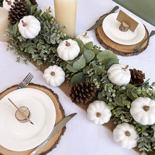 Load image into Gallery viewer, Faux Mini White Pumpkins by Allthingscurated is the perfect party decoration for Halloween, Thanksgiving and all fall festivities.  Comes in a bundle of 6 mini pumpkins they will lend your home a festive touch.  Perfect for scatter across your dining table to create a unique table setting.
