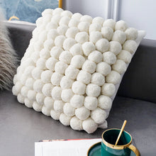 Load image into Gallery viewer, Decorative Pom Pom Cushion Cover by Allthingscurated are inspired Nordic aesthetics. Expertly handmade with pom poms that look plush with a cozy texture. The attention to detail make them great accent pieces to add a bold and contemporary to your home. The neutral tones make it easy to mix and match with other pieces to creat your own style. Featured here is the cover in White.
