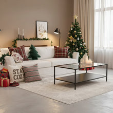Load image into Gallery viewer, Living room decorated for Christmas with a tree, lights, and festive pillows. Elevate your seasonal décor with this curated selection of holiday Decorative Christmas Pillows and Covers Collection by Allthingscurated. Sewn from quality, soft fabrics with thoughtful tufted details, each piece delivers both comfort and visual appeal to your home.
