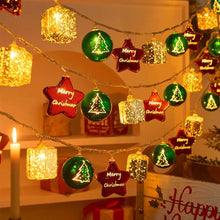 Load image into Gallery viewer, Transform your space into a vibrant holiday haven with these Christmas Decorative LED String Lights from Allthingscurated. Featuring fun gift box, stars and round bauble to add warmth and magical sparkle to your space and tree. Comes in 2 lengths consisting of 10 or 20 LED lights.

