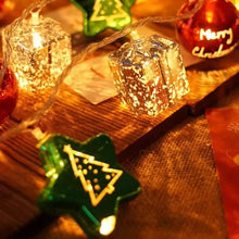 Load image into Gallery viewer, Transform your space into a vibrant holiday haven with these Christmas Decorative LED String Lights from Allthingscurated. Featuring fun gift box, stars and round bauble to add warmth and magical sparkle to your space and tree. Comes in 2 lengths consisting of 10 or 20 LED lights.
