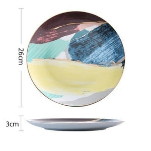 Painterly Porcelain Plates with Gold Inlay in 8/10 Inches