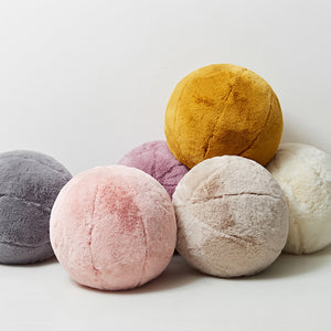 Ball Pillow measuring 30cm or 11.7 inch, made of faux rabbit fur in 6 different colors
