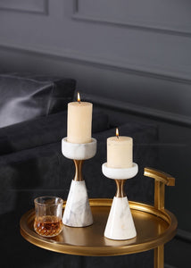 Allthingscurated Marble and Gold Pillar Candle Holders