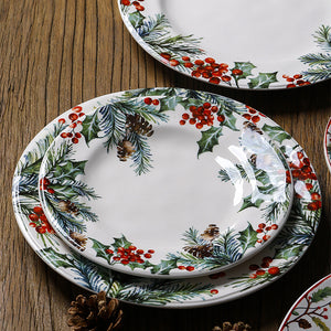 Holiday Gnome and Berry Ceramic Plates