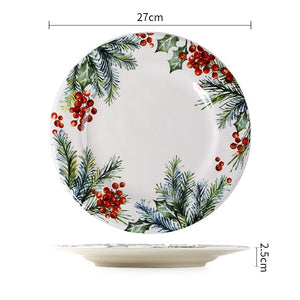 Holiday Gnome and Berry Ceramic Plates