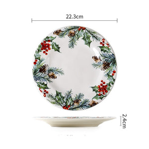 Holiday Gnome and Berry Ceramic Plates