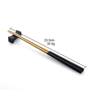Allthingscurated Chinese Chopsticks in a set of 6 pairs in Black and Gold color combination.