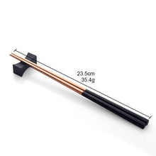 Load image into Gallery viewer, Allthingscurated Chinese Chopsticks in a set of 6 pairs in Black and Rose Gold color combination.
