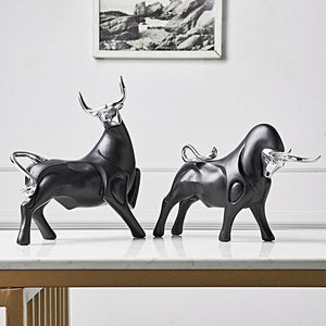 Avante Modern Red and Black Bull Sculptures