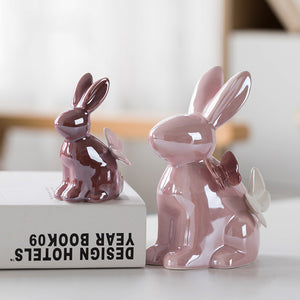 Butterfly Rabbit Ceramic Figurines