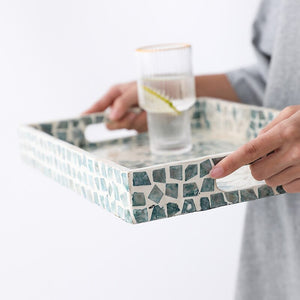 Mia Spring Nature Rectangle Trays by Allthingscurated are beautiful handmade and inlaid with natural Capiz shells.  They are both functional and decorative as tray for the dining table and the dresser. Measuring 35cm by 25.5cm or 13.7 inches by 10 inches. Available in 3 designs.