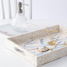 Load image into Gallery viewer, Mia Spring Nature Rectangle Trays by Allthingscurated are beautiful handmade and inlaid with natural Capiz shells.  They are both functional and decorative as tray for the dining table and the dresser. Measuring 35cm by 25.5cm or 13.7 inches by 10 inches. Available in 3 designs.
