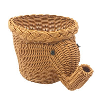 Load image into Gallery viewer, Allthingscurated elephant shape rattan basket in dark caramel color. Measuring height 16cm, diameter 20cm and width 30cm. Ideal as a storage basket or as a pot holder for your houseplant.

