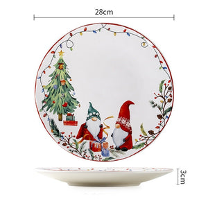 Holiday Gnome and Berry Ceramic Plates