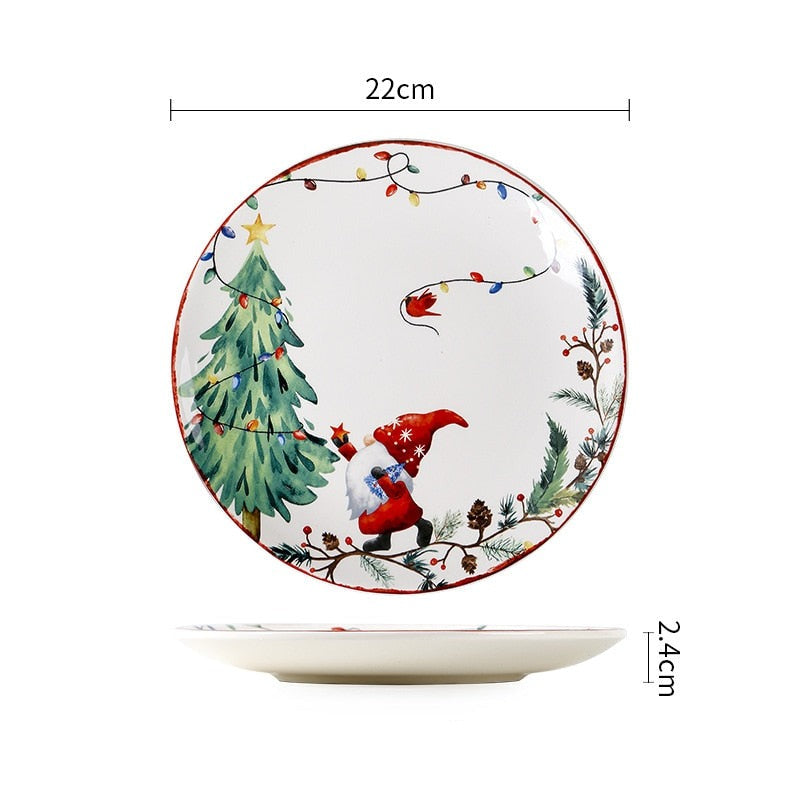 Holiday Gnome and Berry Ceramic Plates