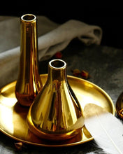 Load image into Gallery viewer, 2 gold mini vases on a gold vanity tray
