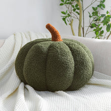 Load image into Gallery viewer, Pumpkin Pillows in teddy cotton with a tufted surface by Allthingscurated come in 3 sizes and 7 colors.  These pillows are plush and comfy, perfect for Fall and Halloween. Sizes available in 20cm, 28cm and 35cm in height or 8 inches, 11 inches and 13.7 inches in height. Colors come in white, green, blue, yellow, orange, red and brown. Featured here is a Green pillow.
