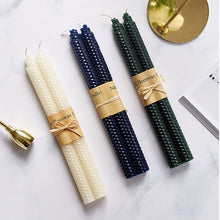 Load image into Gallery viewer, 2-piece Rolled Honeycomb Candles in white, navy blue and dark green by Allthingscurated.  Made of beeswax and paraffin.
