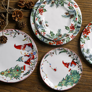 Holiday Gnome and Berry Ceramic Plates