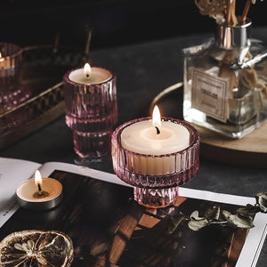 Munis Pink Glass Candle/Tealight Holders