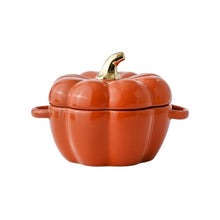 Load image into Gallery viewer, These beautiful Pumpkin Party Bowls by Allthingscurated are perfect serveware to have for a Halloween-themed or Fall-inspired dinners with friends. Made of high-quality porcelain, they are available in Off-white, Orange, Cranberry and Green. Comes with 2 handles for easy transporting and a lid with gold tip to keep food fresh and warm. Measures 16.5cm in width and 12cm in height, or 6.5 inches by 4.7 inches. Weighs 660g or 1.5 pounds with a capacity of 400ml or 13.5 fluid ounce. Featuring Orange bowl  here.

