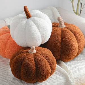 Pumpkin Pillows in teddy cotton with a tufted surface by Allthingscurated come in 3 sizes and 7 colors.  These pillows are plush and comfy, perfect for Fall and Halloween. Sizes available in 20cm, 28cm and 35cm in height or 8 inches, 11 inches and 13.7 inches in height. Colors come in white, green, blue, yellow, orange, red and brown.