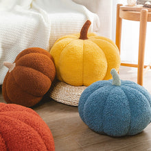Load image into Gallery viewer, Pumpkin Pillows in teddy cotton with a tufted surface by Allthingscurated come in 3 sizes and 7 colors.  These pillows are plush and comfy, perfect for Fall and Halloween. Sizes available in 20cm, 28cm and 35cm in height or 8 inches, 11 inches and 13.7 inches in height. Colors come in white, green, blue, yellow, orange, red and brown.
