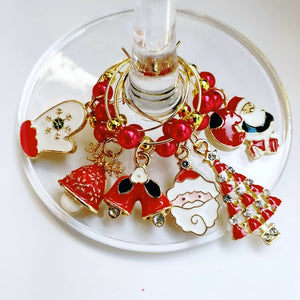 Red White Christmas Wine Glass Charms (set of 6)