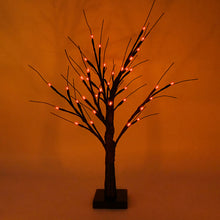 Load image into Gallery viewer, Black LED Birch Tree Light by Allthingscurated is the perfect home decor display for your beloved Halloween celebration.  Measuring 60cm or 23.4 inches in height, it comes in either 24 LED Warm White Light or 36 LED Orange Light.  The twigs are bendable and adjustable to achieve an optimal effect. Shown here is the black tree with 36 LED orange lights.
