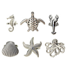 Load image into Gallery viewer, Coastal Sea Creatures Napkin Rings (set of 6)
