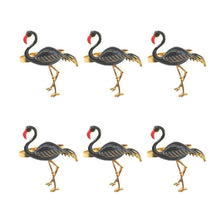 Load image into Gallery viewer, Allthingscurated Flamingo Napkin Rings in a set of 6. Crafted from aluminum alloy and enamel in Black. Measuring H5.2cm by W4.1cm or H2 inch x W1.6 inch.
