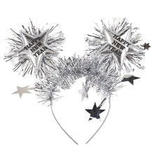 Load image into Gallery viewer, Silver Tinsel Happy New Year Party Headband
