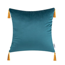 Load image into Gallery viewer, Allthingscurated oriental joy Cushion Cover measuring 45x45cm in teal with 4 corner tassels.
