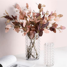Load image into Gallery viewer, Zayla Bubble Vase by Allthingscurated features a geometric bubble design. The eye-catching detail and design are enough to make it a statement centerpiece with or without floral display. Comes in black or clear and in 2 sizes. The short vase measures 17cm or 6.6 inches in height and 16cm or 6.2 inches in diameter.  The tall vase measures 27.5cm or 10.7 inches in height and 13cm or 5 inches in diameter. Seen here is a pair of clear vases with autumn foliage.
