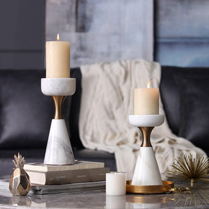 Allthingscurated Marble and Gold Pillar Candle Holders