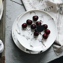 Load image into Gallery viewer, Modern ceramic plates with a marble design by Allthingscurated. These timeless and elegant plates come in 6, 8 or 10 inches.
