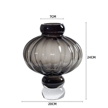 Load image into Gallery viewer, Luna Lantern Vase in Gray by Allthingscurated in small size. Measuring 24cm or 9.4 inches in height and 20cm or 7.8 inches in width.  Top opening measures 7cm or 2.7 inches.
