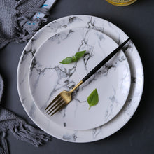 Load image into Gallery viewer, Modern ceramic plates with a marble design by Allthingscurated. These timeless and elegant plates come in 6, 8 or 10 inches.

