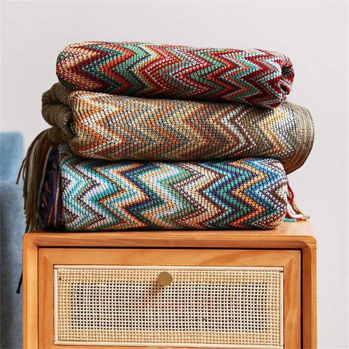 Allthingscurated Chevron Pattern Throw Blanket with Tassels